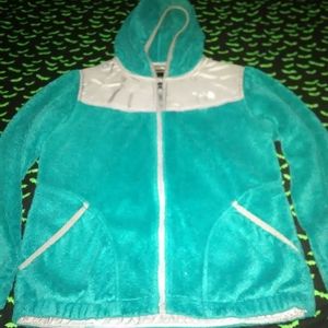 Girls North Face teal blue fleece jacket sz 14/16